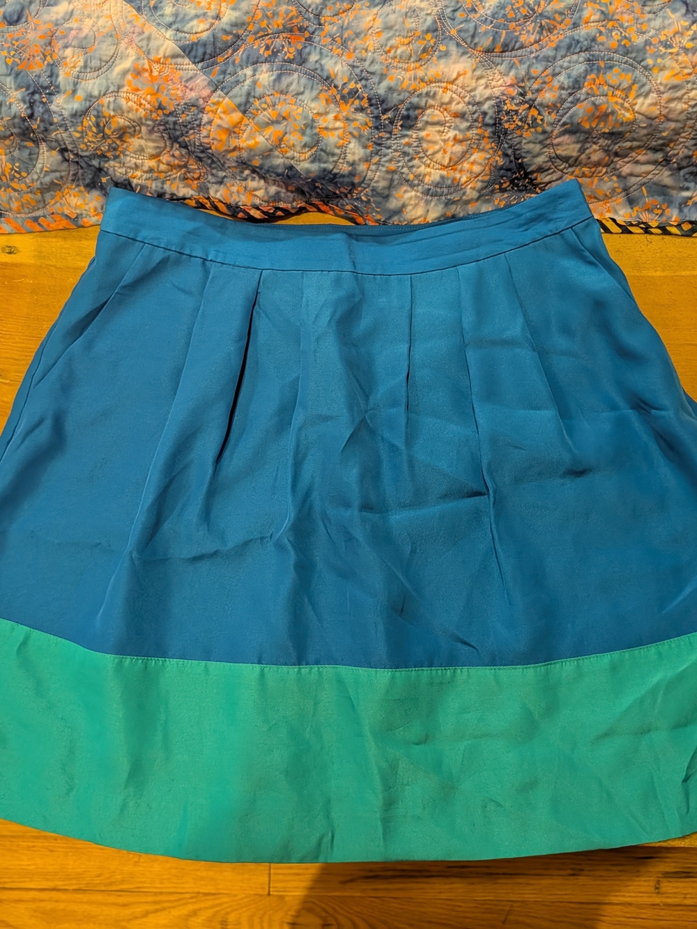 J. Crew Blue and Teal Colorblock Pleated Skater Skirt